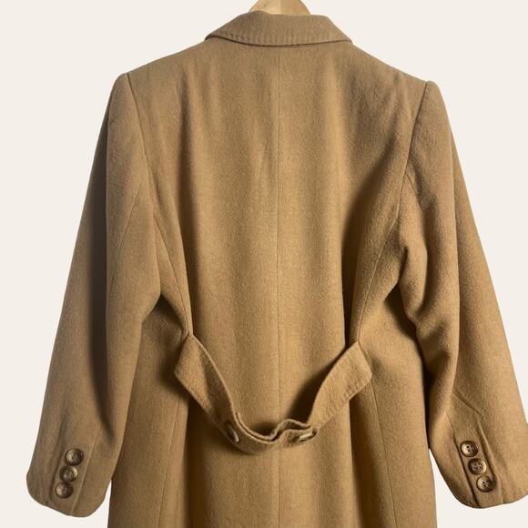 Fleurette Tan Camel Hair Double Breasted Overcoat Size Medium - Picture 10 of 14